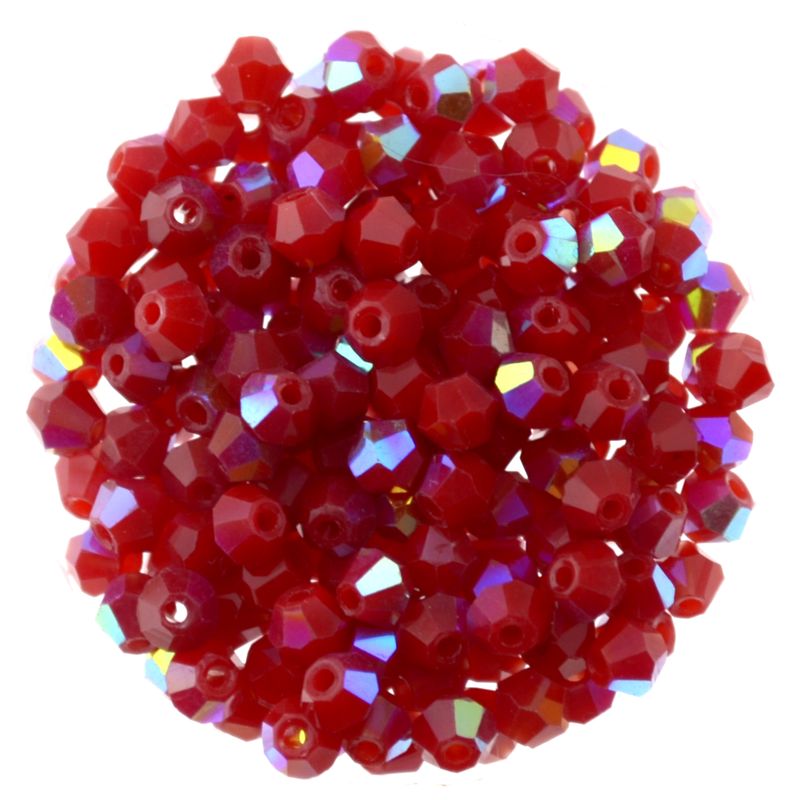 Doppelkegel Kristall Glasperlen 4 mm – 40 Stück | Rubinrot mit AB-Schimmer – DIY Schmuckperlen zum Auffädeln Rubinrote Kristall Glasperlen 4 mm im Doppelkegelschliff mit AB-Effekt – 40 Stück für DIY-Schmuckprojekte