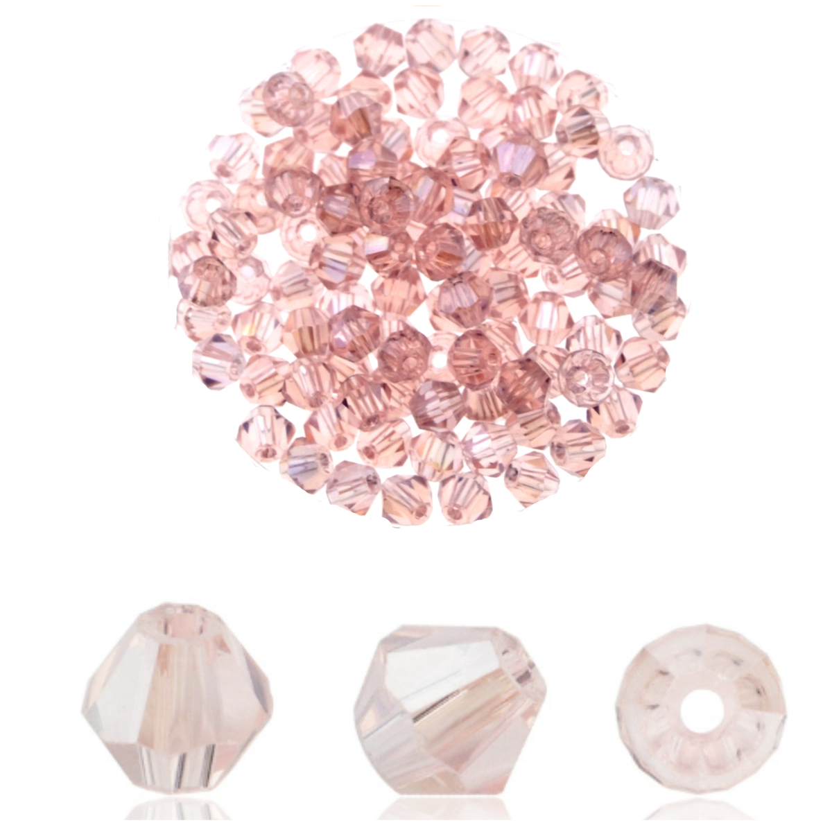 Doppelkegel-Kristallglasperlen – Rosé, 4 mm I 40 Stück Roséfarbene Kristallglasperlen im Doppelkegel-Schliff, 4 mm – 40 Stück für DIY-Schmuck und kreative Geschenkideen