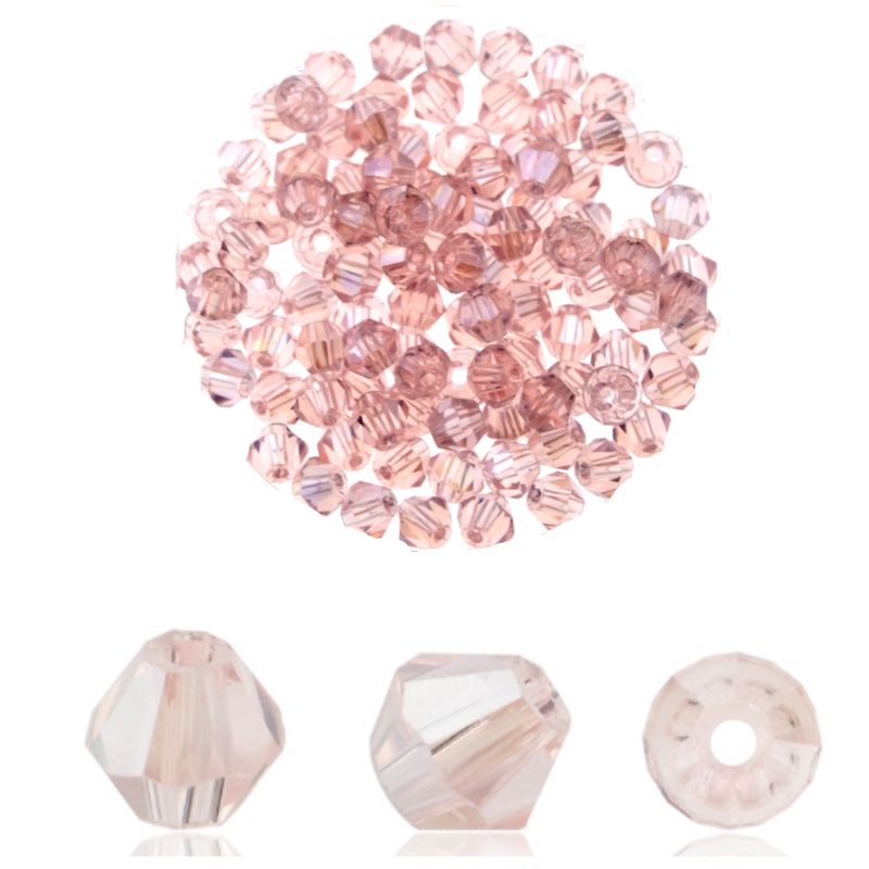 Doppelkegel-Kristallglasperlen – Rosé, 4 mm I 40 Stück Roséfarbene Kristallglasperlen im Doppelkegel-Schliff, 4 mm – 40 Stück für DIY-Schmuck und kreative Geschenkideen