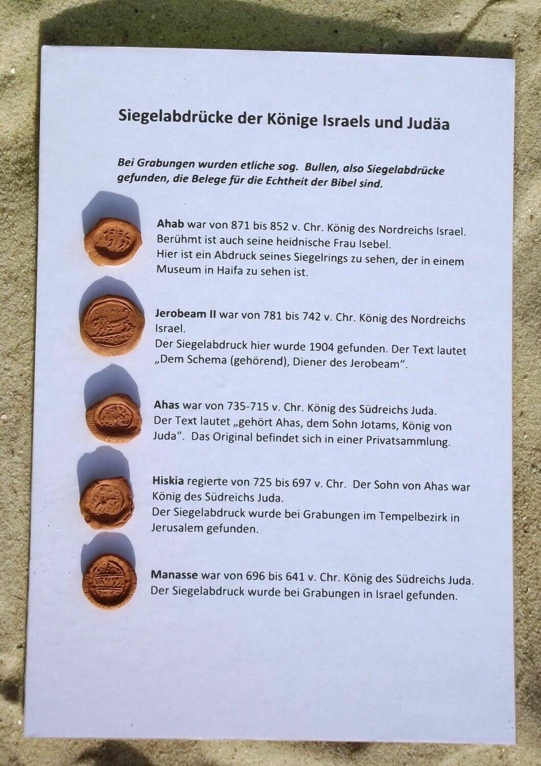 5 Siegelabdrücke biblischer Könige