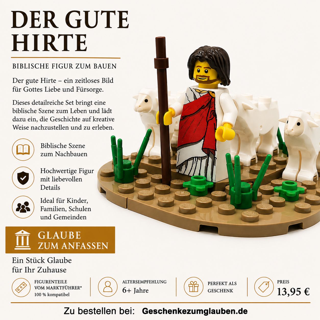 Jesus, der gute Hirte  Minifigur  mit Schafen