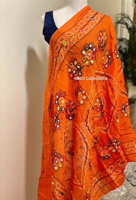 Phulkari Dupatta - Indian Handmade COTTON Embroidered Dupatta stole with Sequence Miror Work