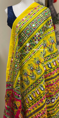 Phulkari Dupatta - Indian Handmade COTTON Embroidered Dupatta stole with Sequence Miror Work