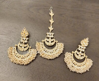 Designer Kundan Earrings with Maang Tikka set - Premium Quality