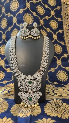Diamond Finish Short Necklace Set - Earrings Has Back Screw - Comes With Back Chain