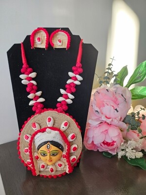 Goddess Durga Special Theard Handmade Necklace Set With Earrings Jewelry Set Terracotta pendant