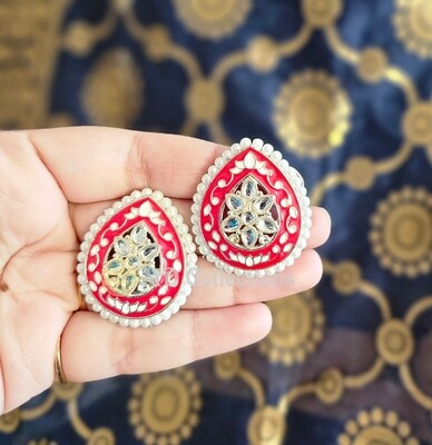 Meenakari Maroon Stud Earrings,Handpainted Earrings, Indian earrings