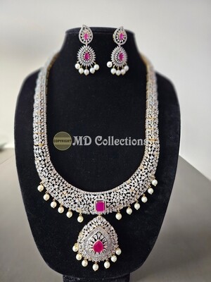 Long Diamond Finish Necklace Set - GJ Polish - Comes With Back Chain - Earrings Has Back Screw.