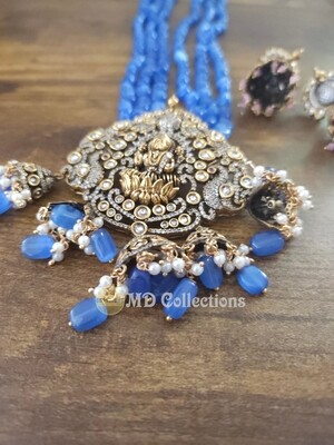 Ink blue Premium Quality Monalisa Beads with Victorian Finish Pendent Necklace Set/Indian Jewlery Set
