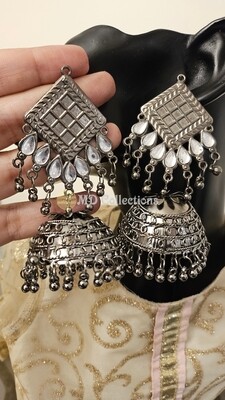 Oxidised Stone Earrings/Indian Jewelry/ Long Earrings/ Black Polish Earrings/Indian Earrings/ Jhumkas/ Ethnic Antique Earrings