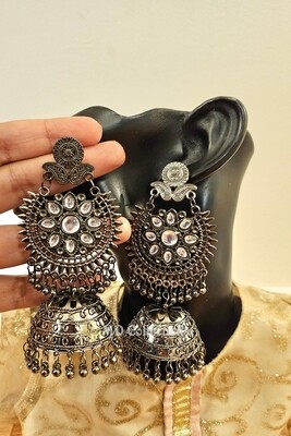Oxidised Stone Earrings/Indian Jewelry/ Long Earrings/Black Polish Earrings/Indian Earrings/ Jhumkas/ Ethnic Antique Earrings