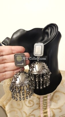 Oxidised Mirror Earrings/ Black Polish Earrings/Indian Jewelry/ Long Earrings/ Indian Earrings/ Jhumkas/ Ethnic Antique Earrings