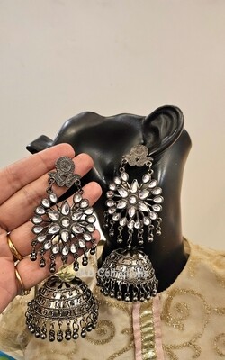 Oxidised Stone Earrings/Indian Jewelry/ Long Earrings/ Black Polish Earrings/Black Polish Earrings/Indian Earrings/ Jhumkas/ Ethnic Antique Earrings