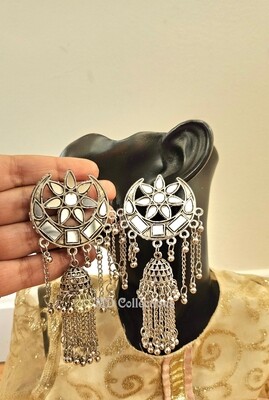 Oxidised Mirror Earrings/Indian Jewelry/ Long Earrings/Indian Earrings/ Jhumkas/ Ethnic Antique Earrings