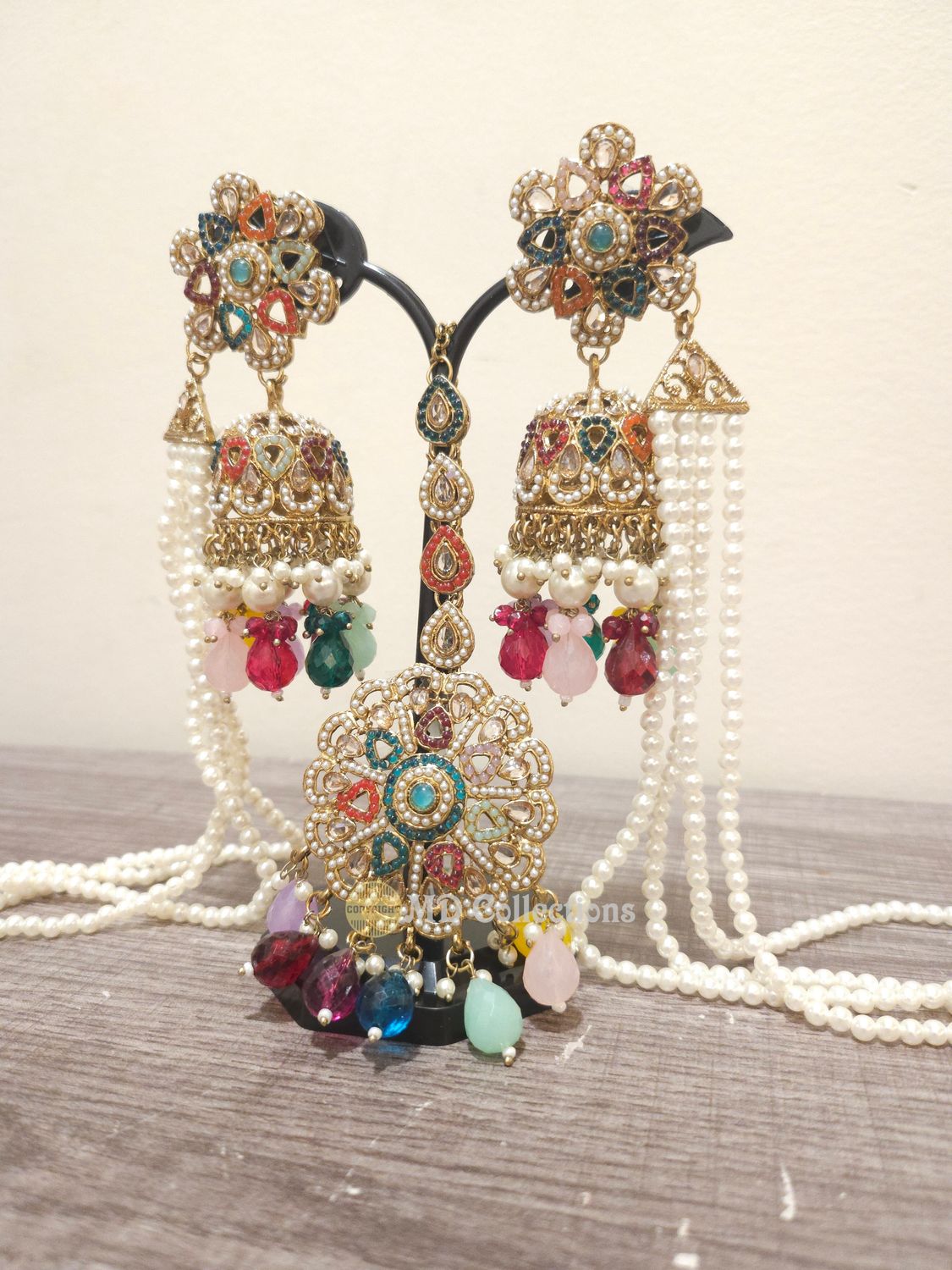 Nauratan Earrings Tikka Set/Indian Pakistani Earrings/Multicolor Stone