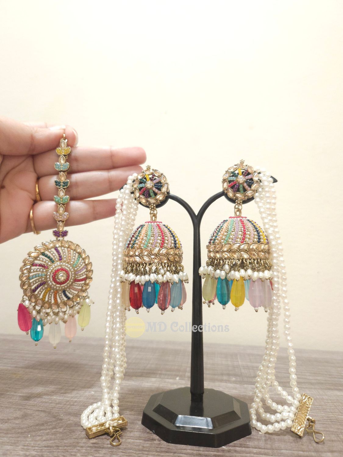 Nauratan Earrings Tikka Set/Indian Pakistani Earrings/Multicolor Stone