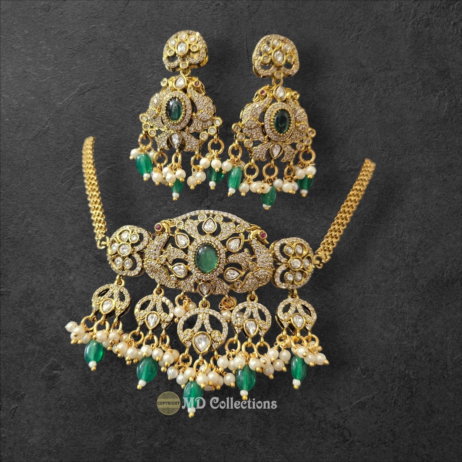 Victorian Finish/Cubic Zirconia Stones Choker Set/Indian traditional set
