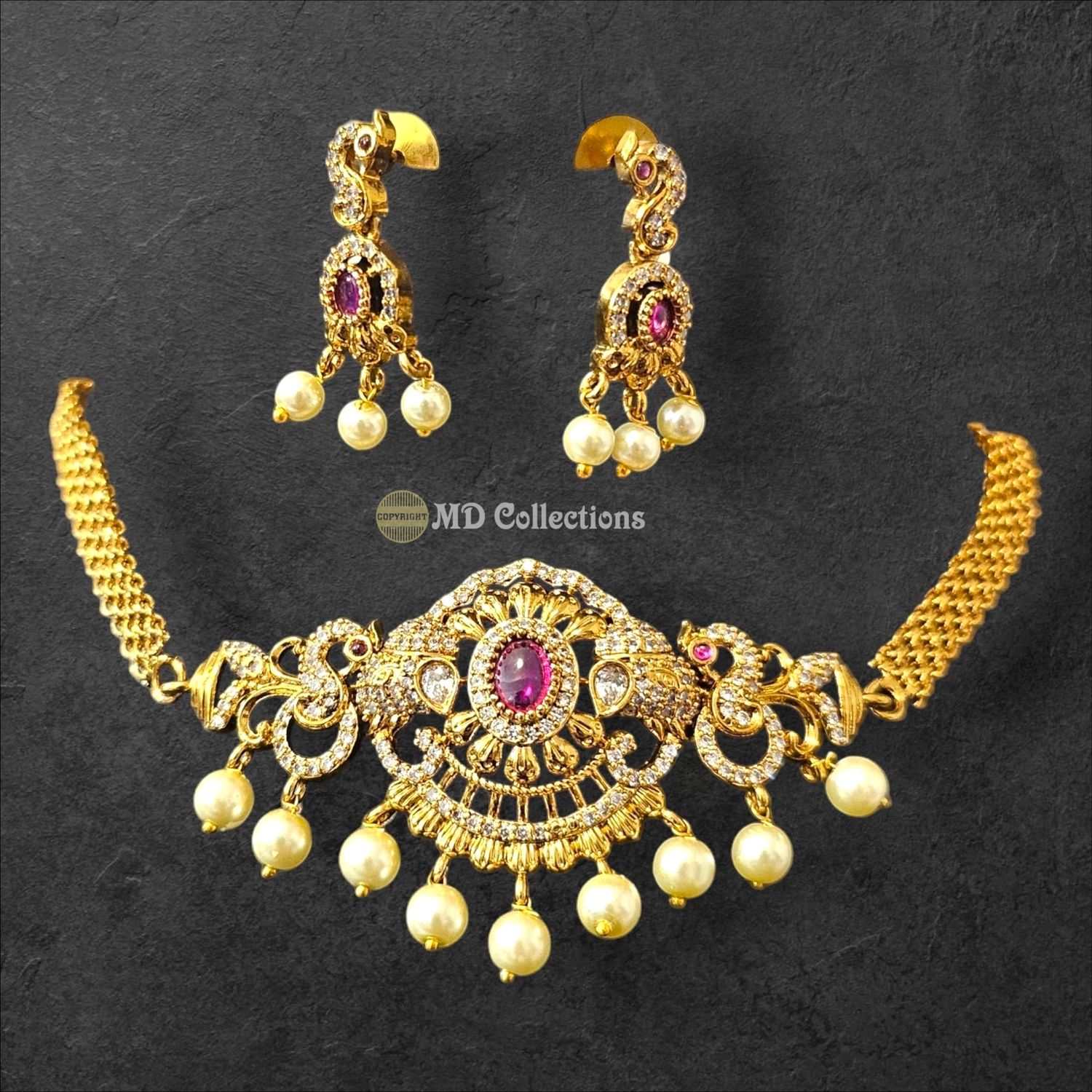 Cubic Zirconia Stones Choker Set/Indian traditional set