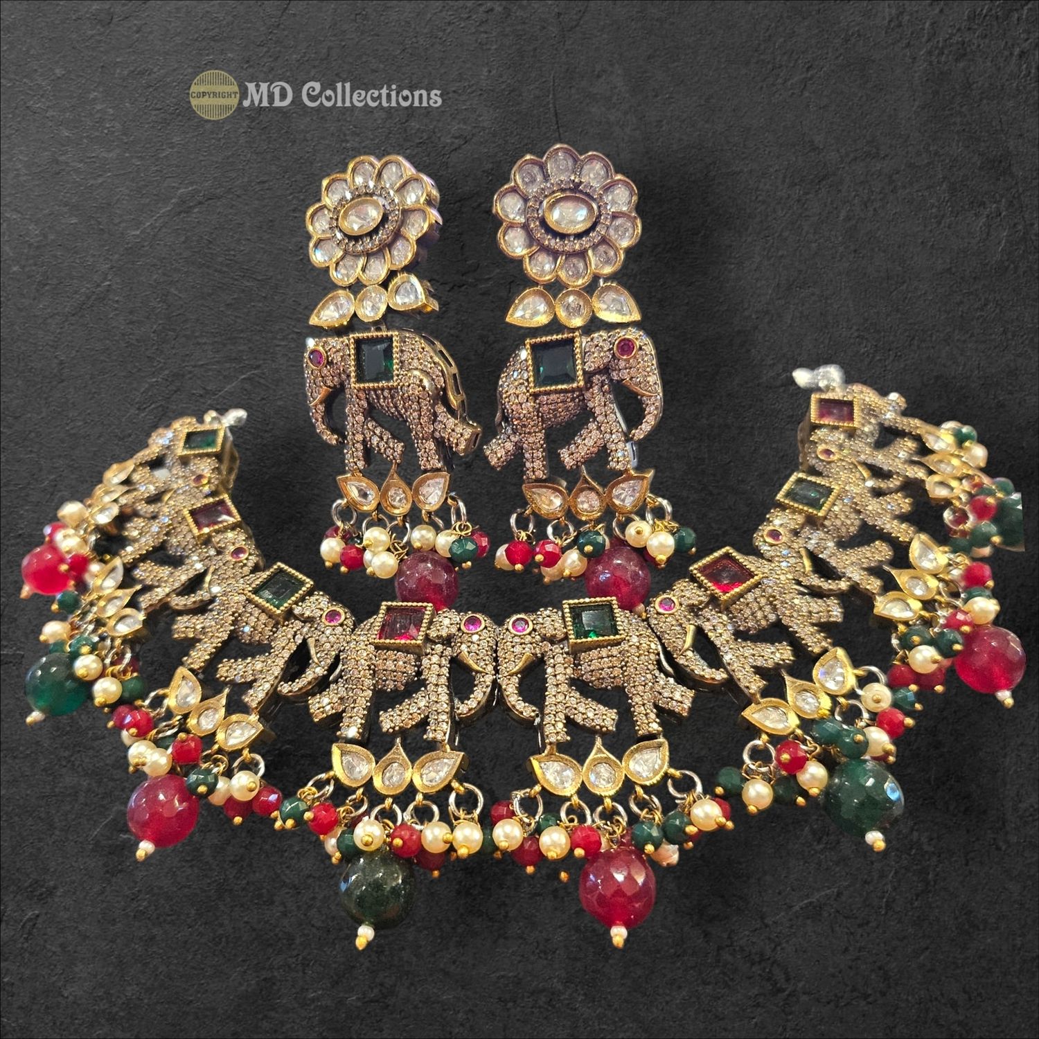 Victorian finish Cubic Zirconia Stones Choker Set/Indian traditional set