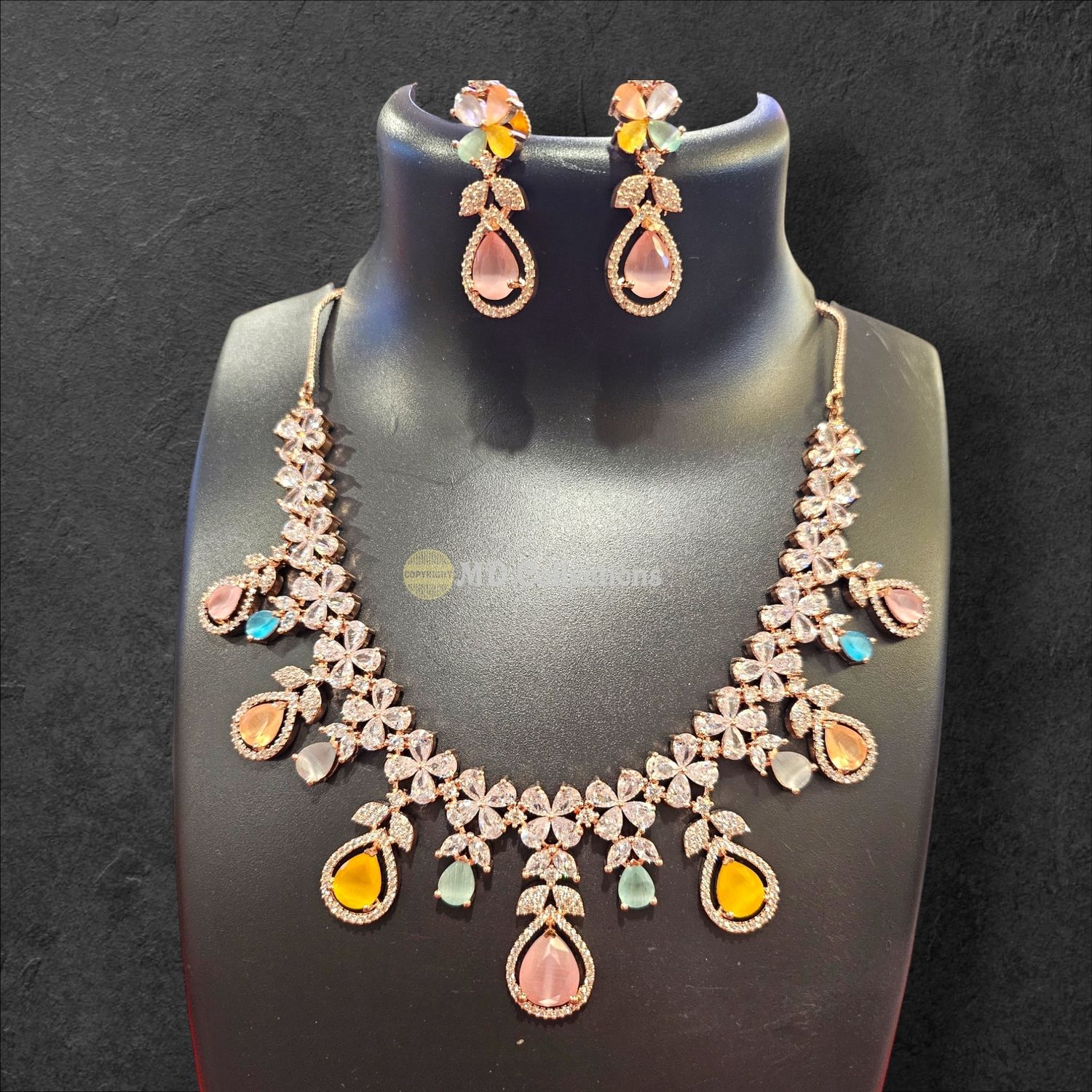 Rose Gold Polish Cubic Zirconia Stones Choker Set/Indian traditional set