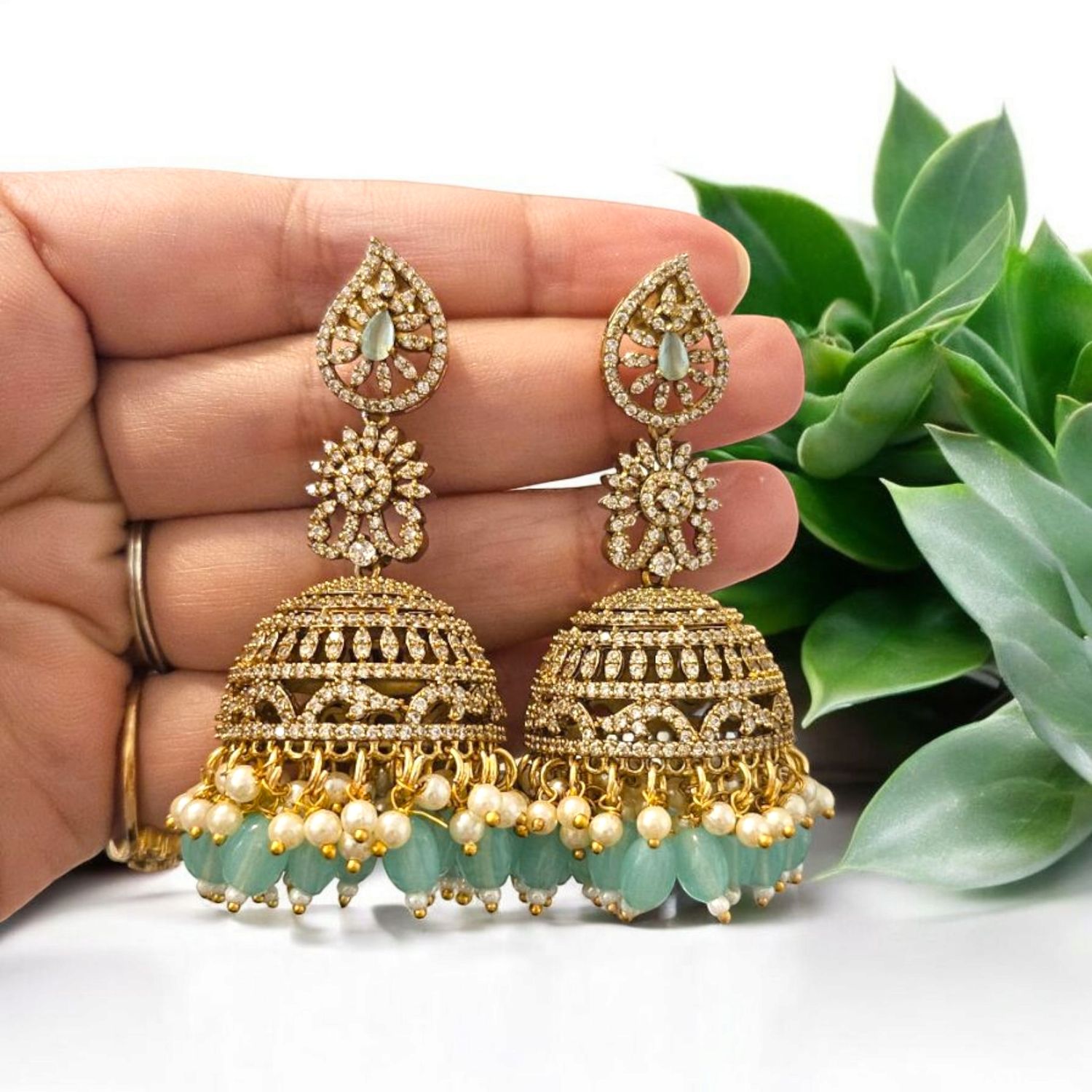 Cubic Zirconia Stones Jhumka Earrings Premium Quality Finish
