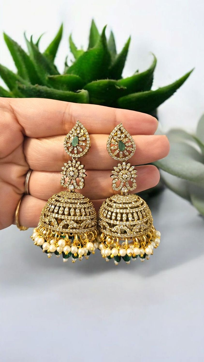 Cubic Zirconia Stones Jhumka Earrings Premium Quality Finish