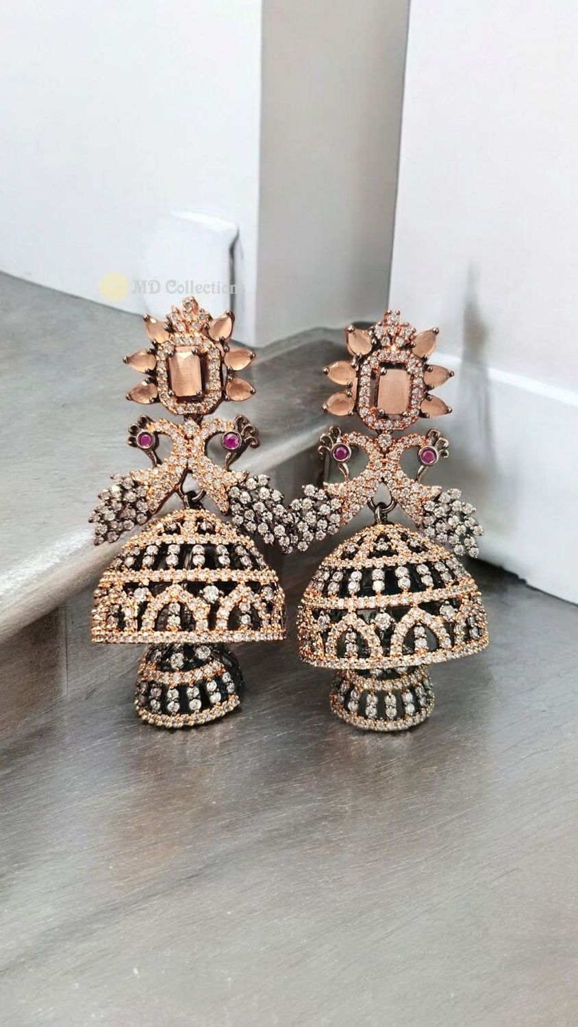 Rose gold Polish Jhumka Earrings Set Premium Quality /Indian Earrings Set