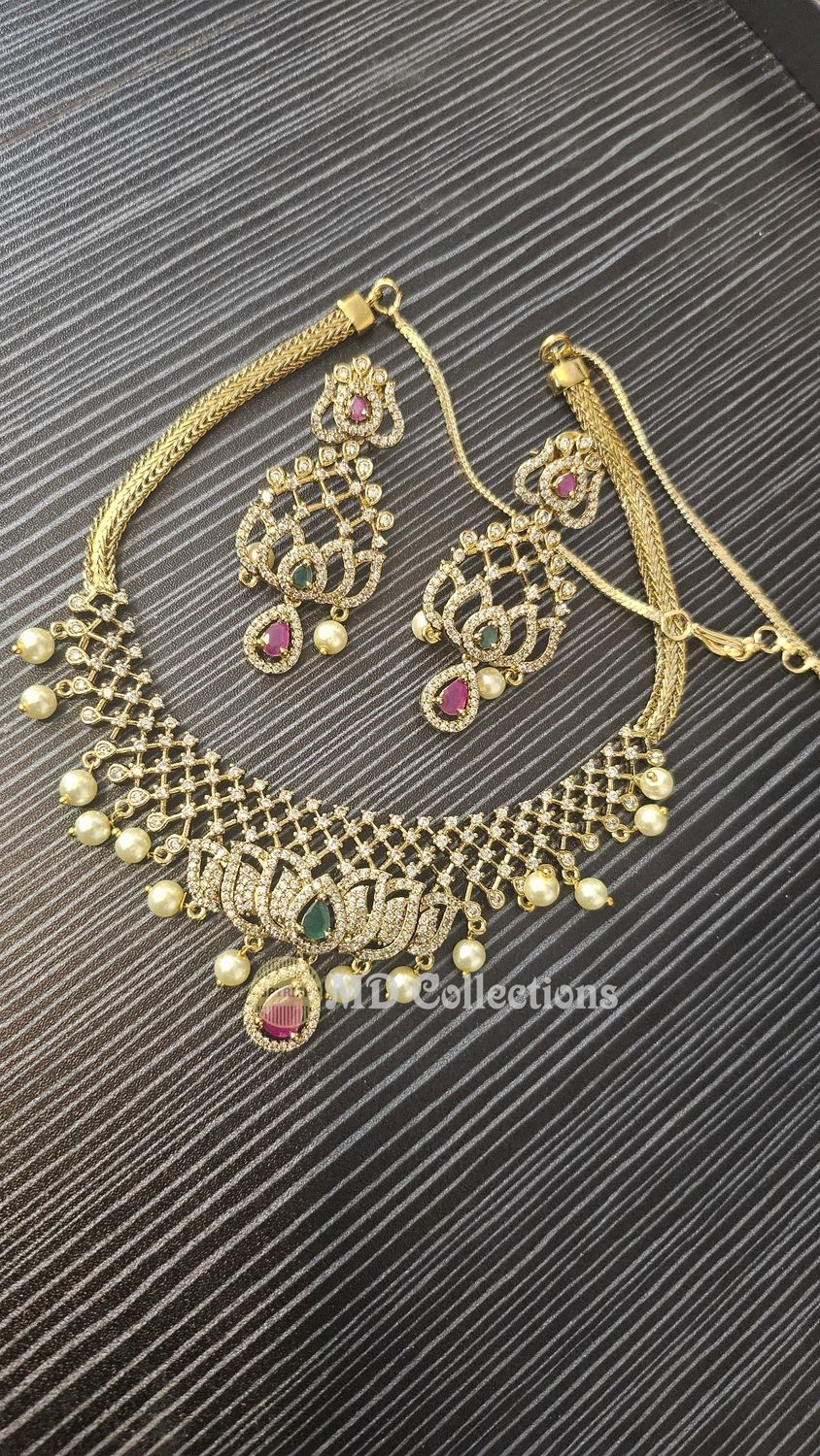 Cubic Zirconia Stones Choker Set/Indian traditional set