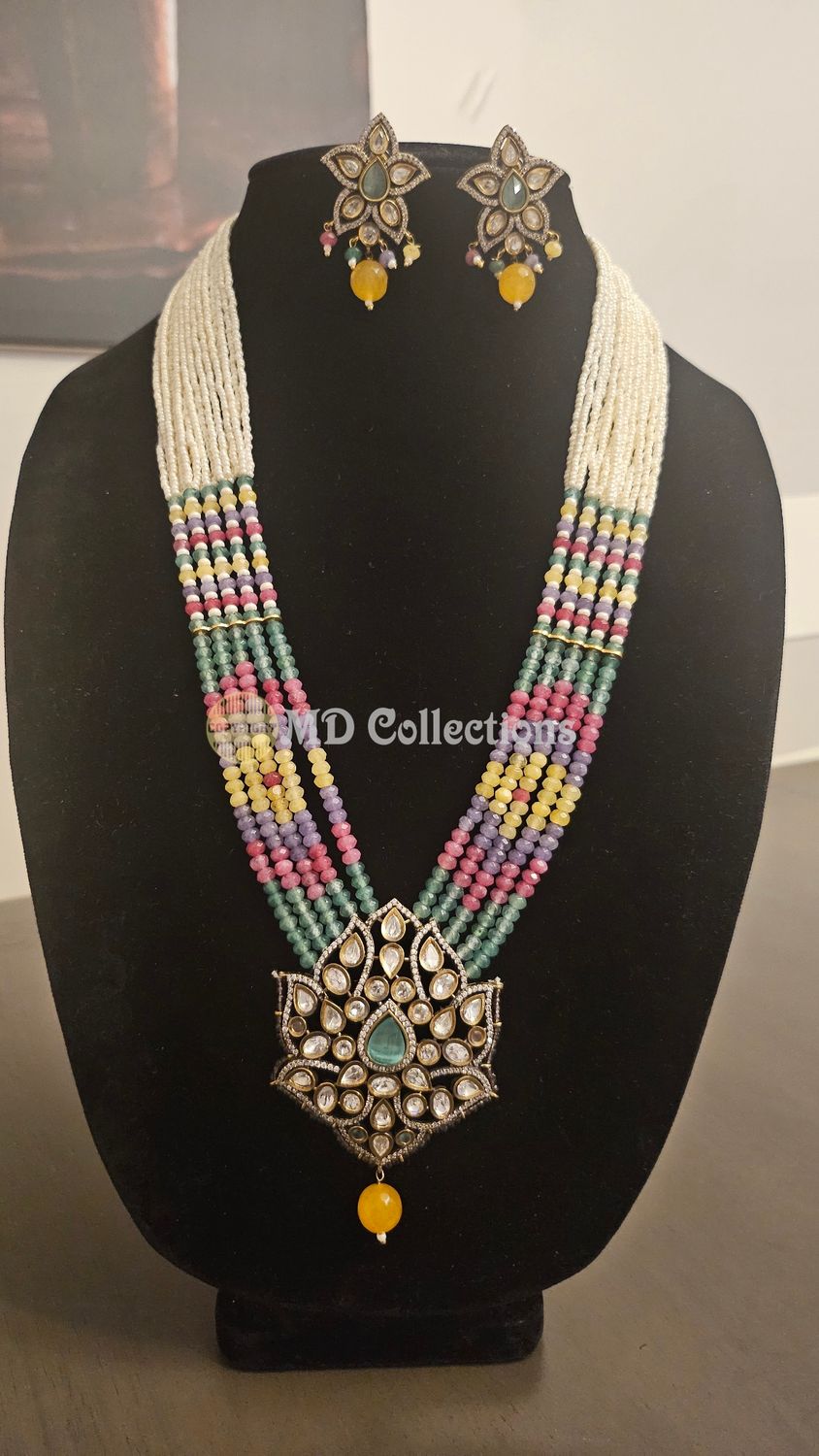 Semi precious Monalisa beads mala set with Victorian Finish Pendent/ Indian Jewlery Set/Party wear set/Pink