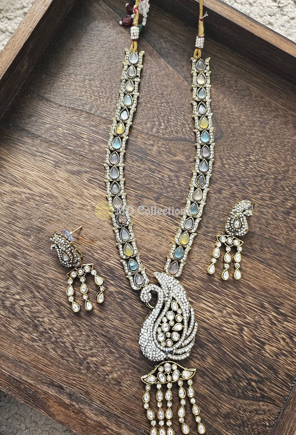 Peacock design mid length multi color Monalisa stones Necklace set Peacock design mid length multi color Monalisa stones Necklace set