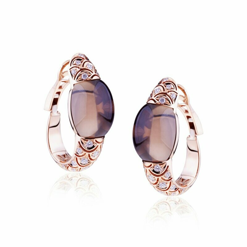 Rose gold with diamonds cabochon smoky quartz