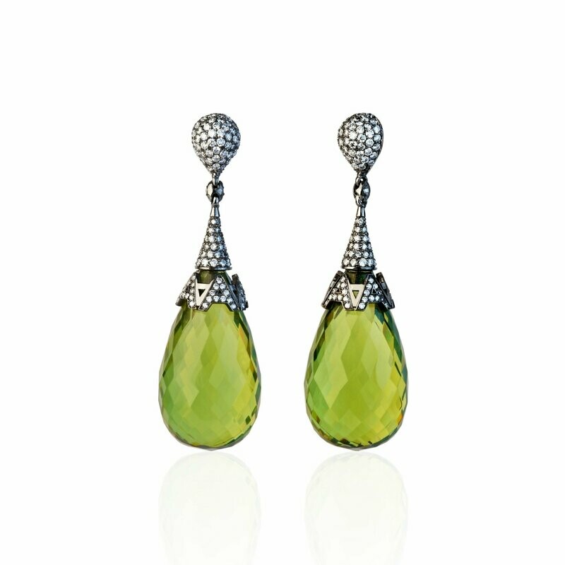 White gold with green amber and diamonds