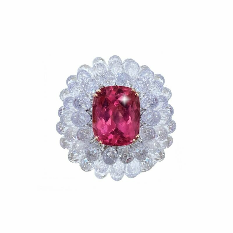 White gold with pink tourmaline and white sapphires