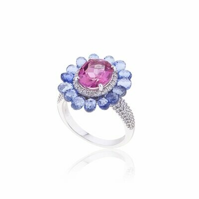 White gold with pink sapphires , topaz and diamonds