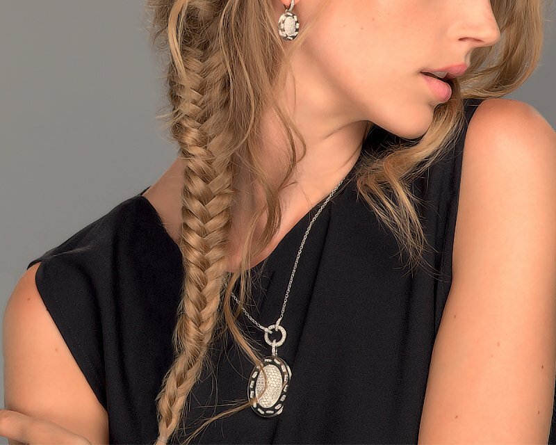 White gold with diamond stitches and pave