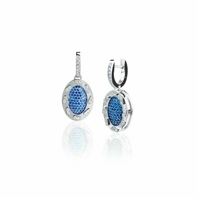 White gold with diamond stitches and blue sapphire pave