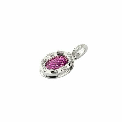White gold with diamond stitches and ruby pave