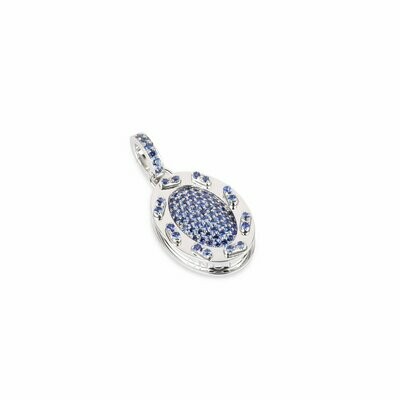White gold with blue sapphire stitches and pave