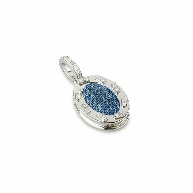 White gold with diamond stitches and denim fabric