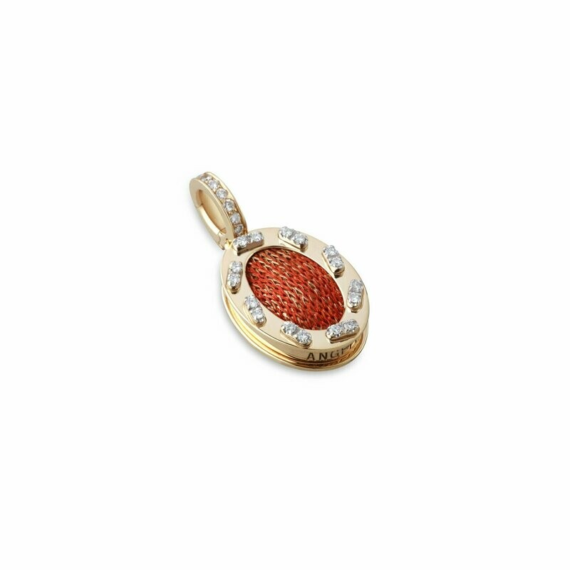 Yellow gold with diamonds stitches and orange fabric