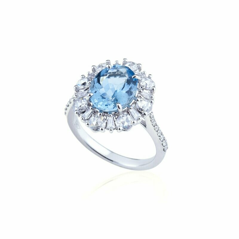 White gold with aquamarine and diamonds