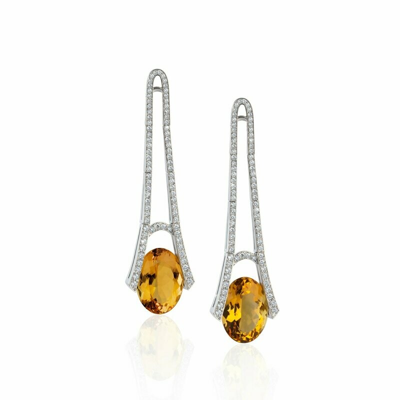White gold diamonds and oval citrine quartz Left&Right