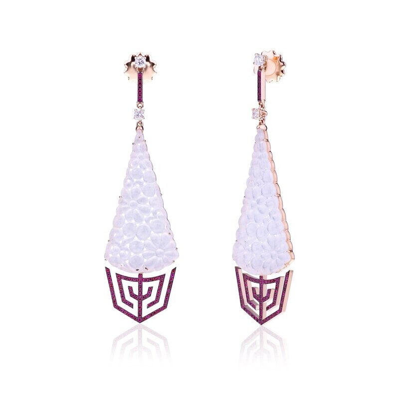 Rose gold with white jade, diamonds and ruby pave