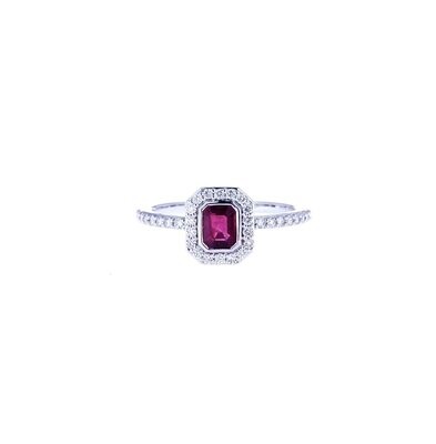 White gold with diamonds and ruby