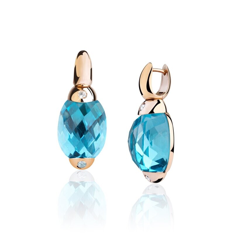 Rose gold with light blue topaz and diamonds