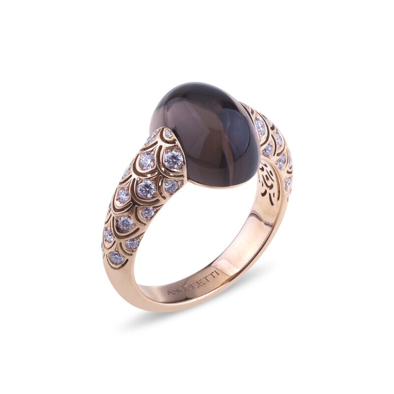 Rose gold with diamonds and smoky quartz