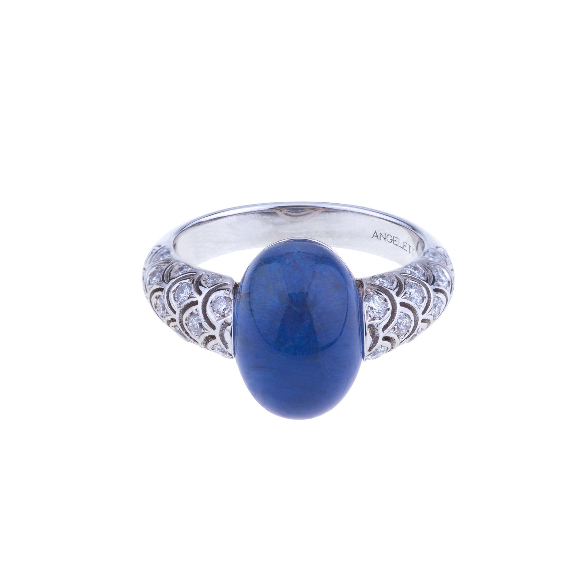 White gold with diamonds and doublette lapis