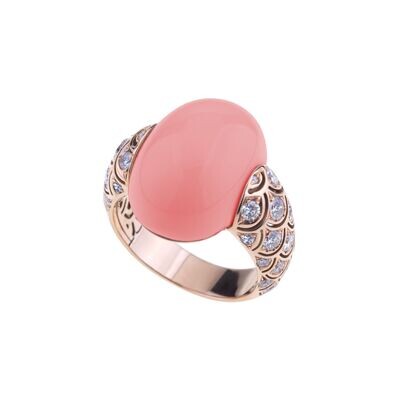 Rose gold with white pink opal and diamond