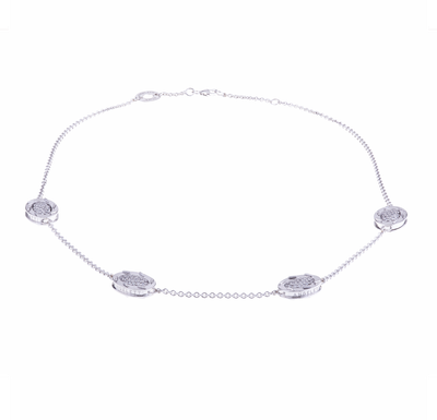 White gold with diamond stitches and pave