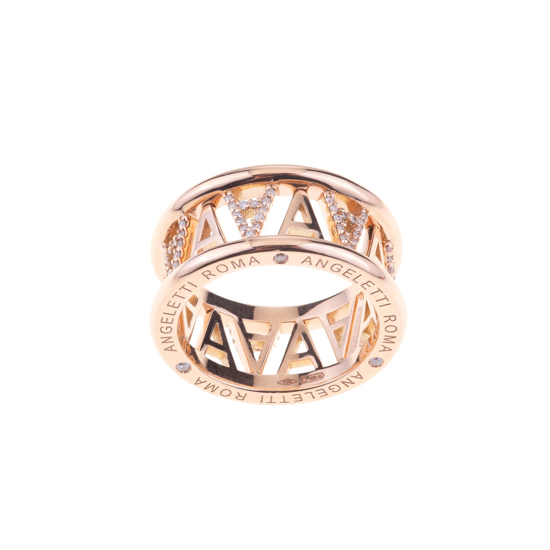 Rose gold with diamonds and Angeletti logo
